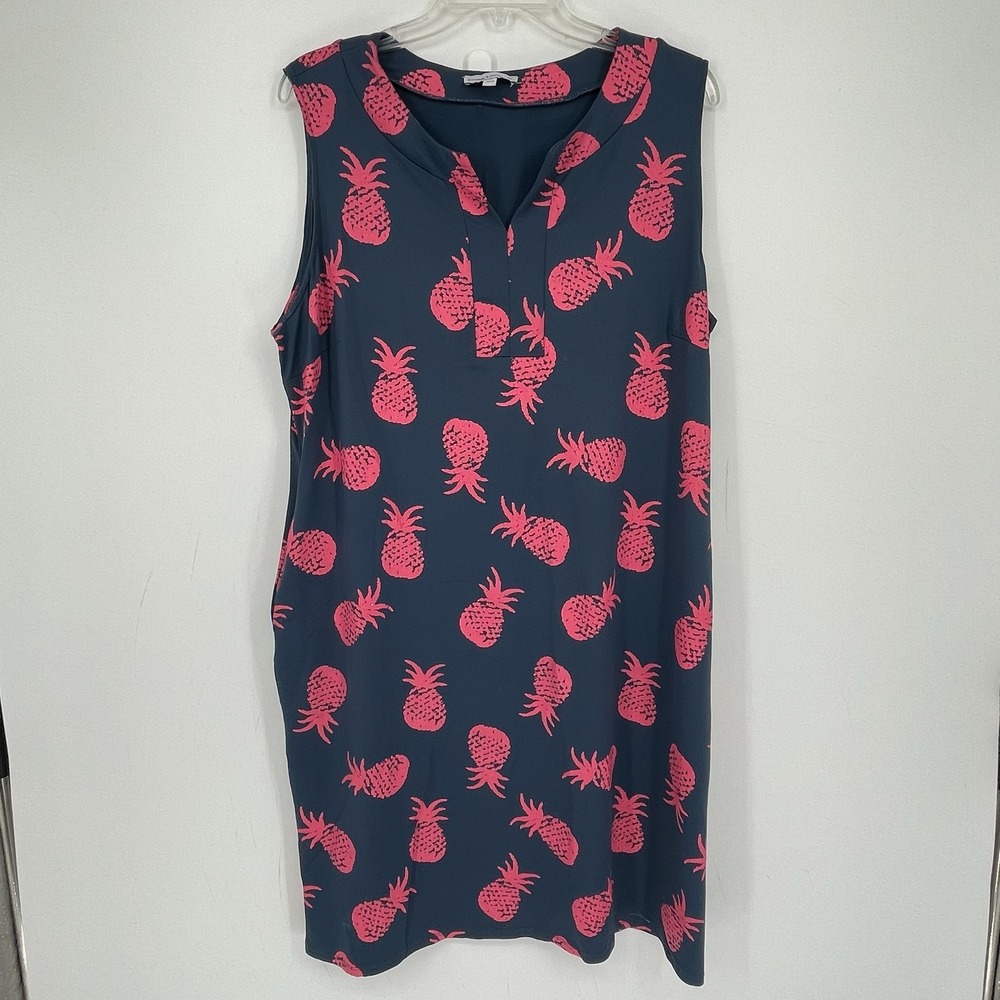 Sunsets & Sweet Tea Women's Blue Pineapple Sleeveless Shift Dress Plus Size 2X
